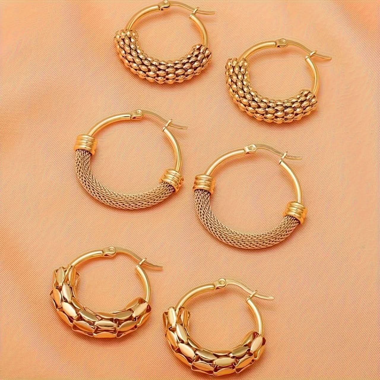 Vintage Stainless Steel Hoop Earrings Set