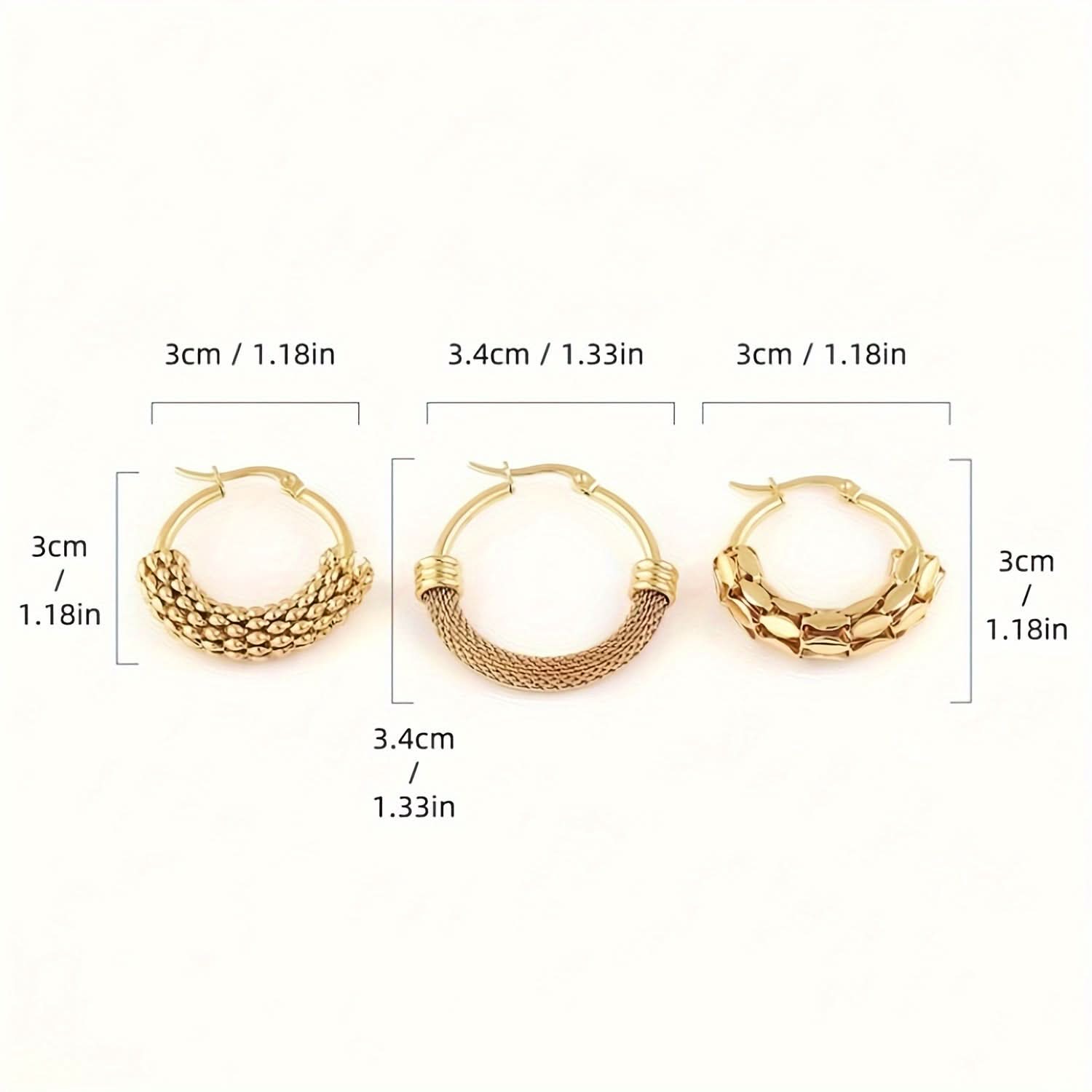 Vintage Stainless Steel Hoop Earrings Set