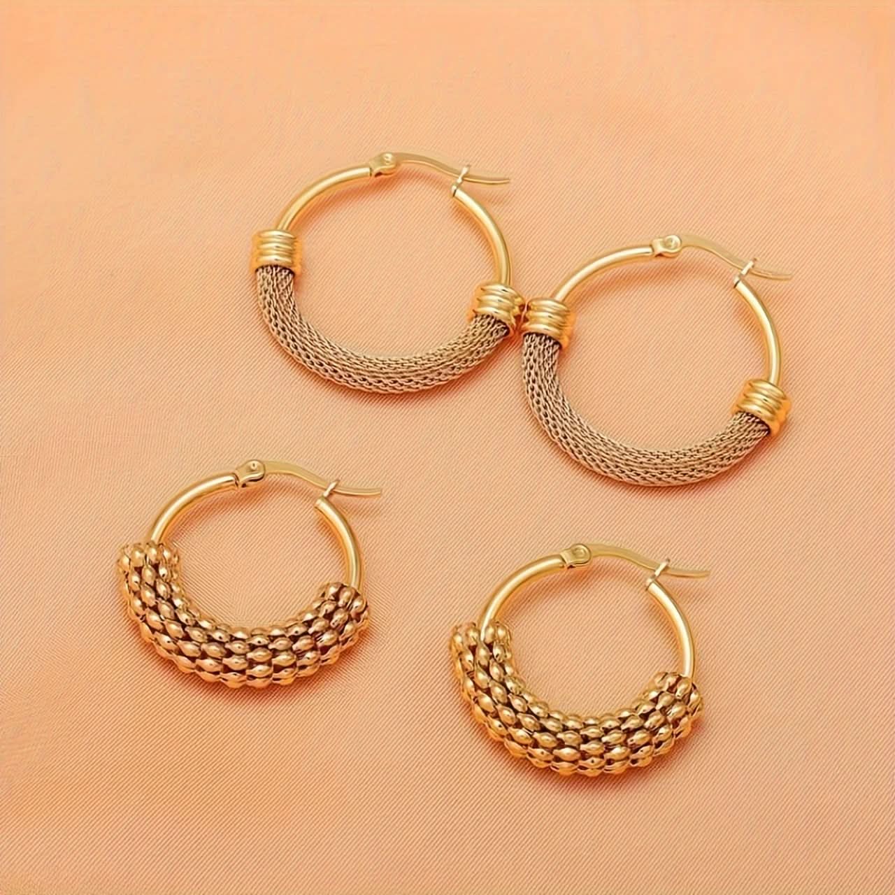 Vintage Stainless Steel Hoop Earrings Set