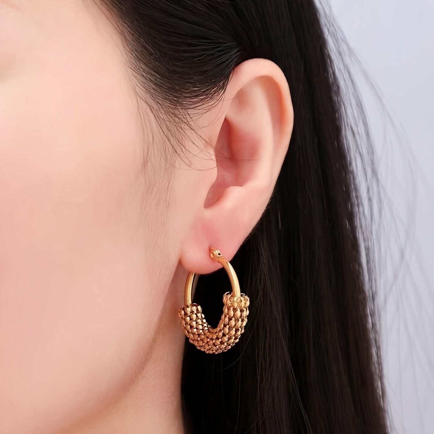 Vintage Stainless Steel Hoop Earrings Set