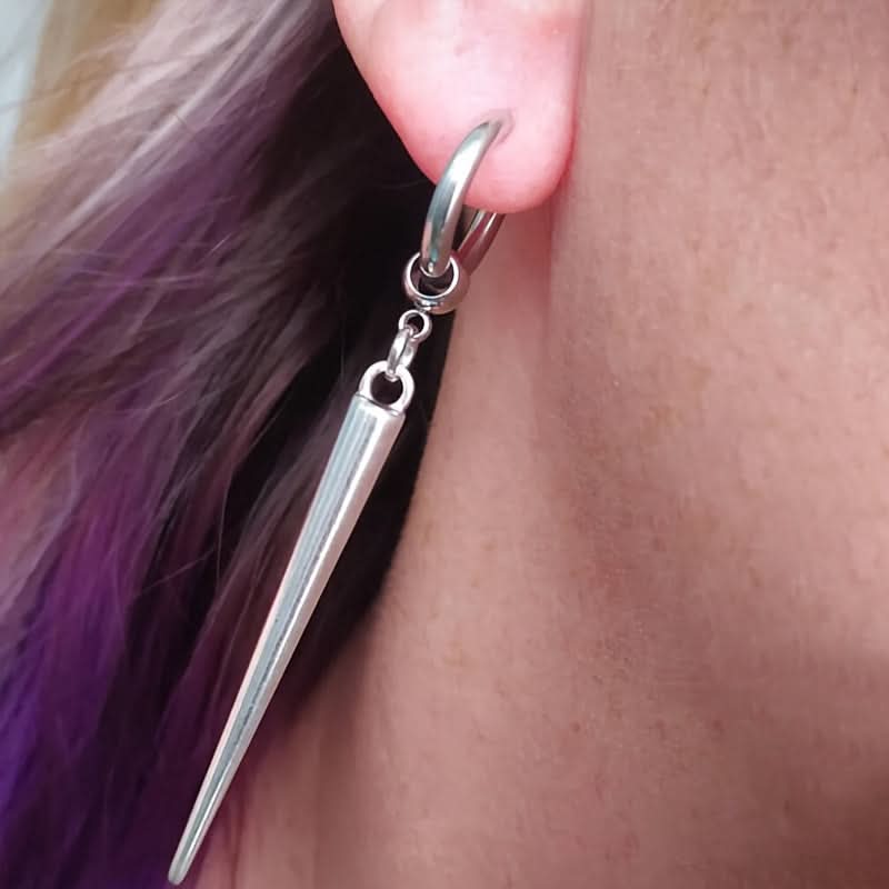 2Pair Silver Punk Rock Long Dangle Earrings