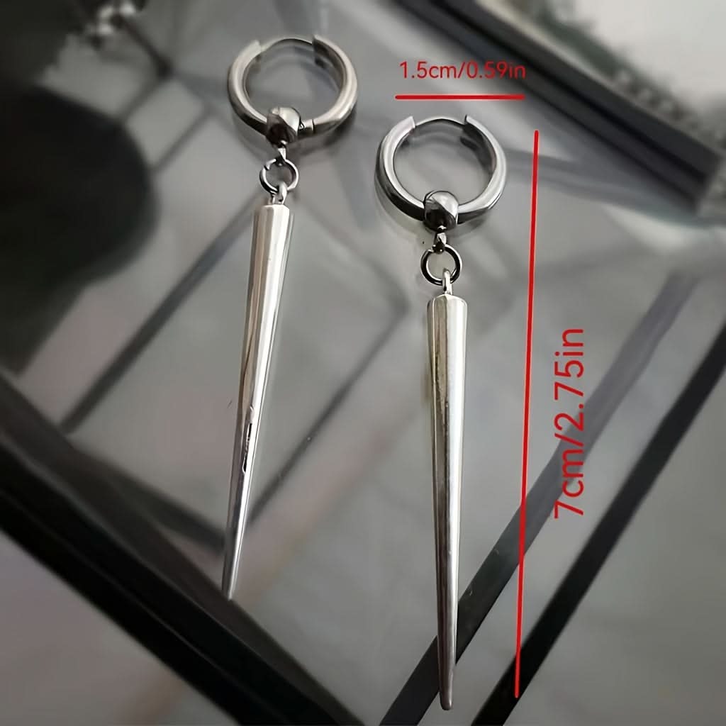 2Pair Silver Punk Rock Long Dangle Earrings