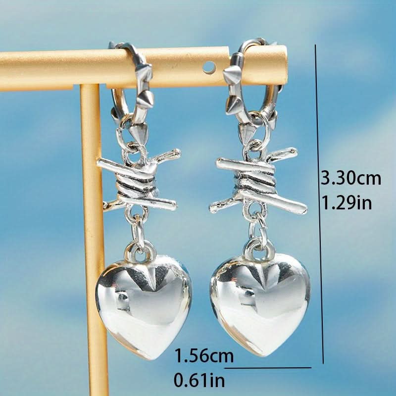 Heart-Shaped Gothic Punk Pendant Earrings