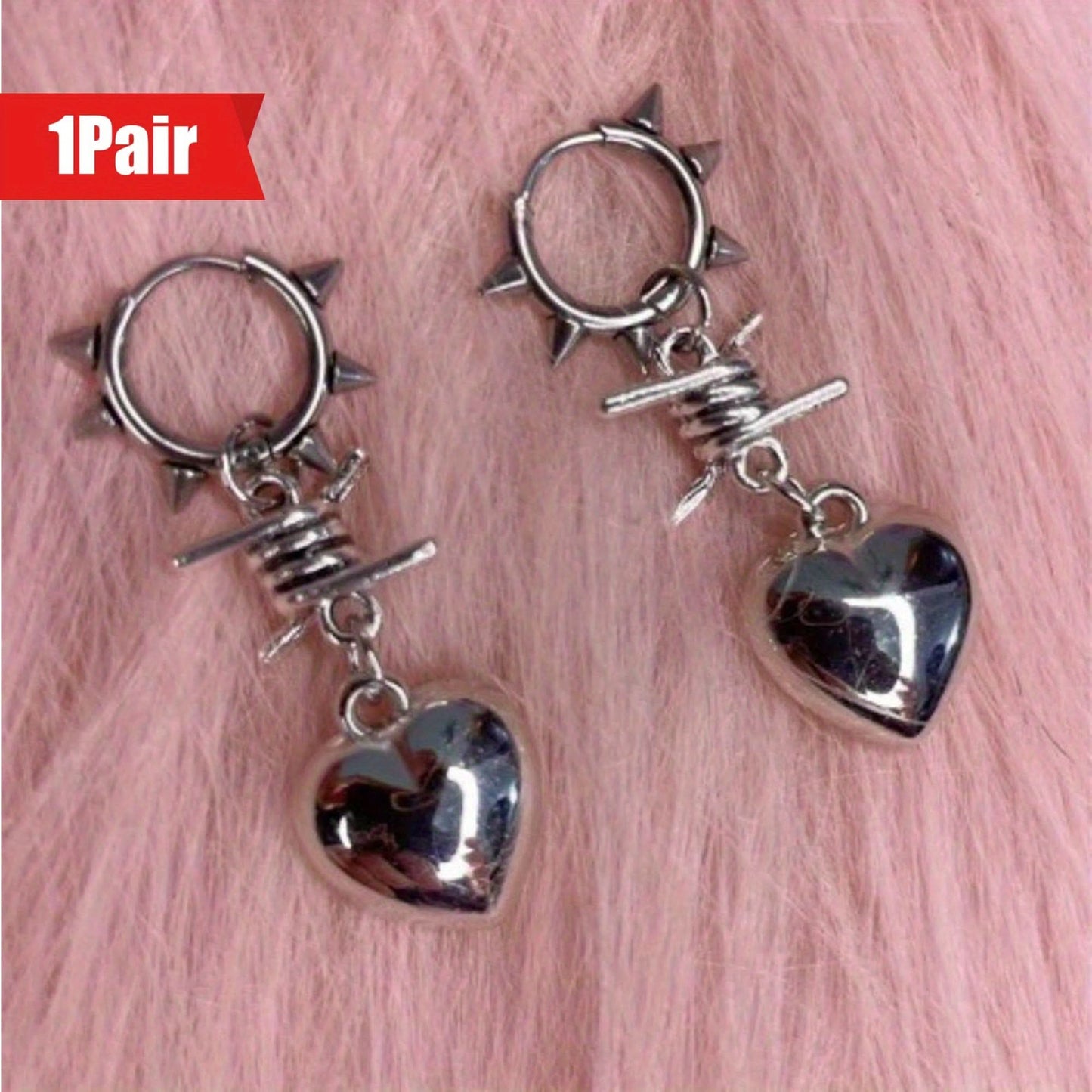 Heart-Shaped Gothic Punk Pendant Earrings