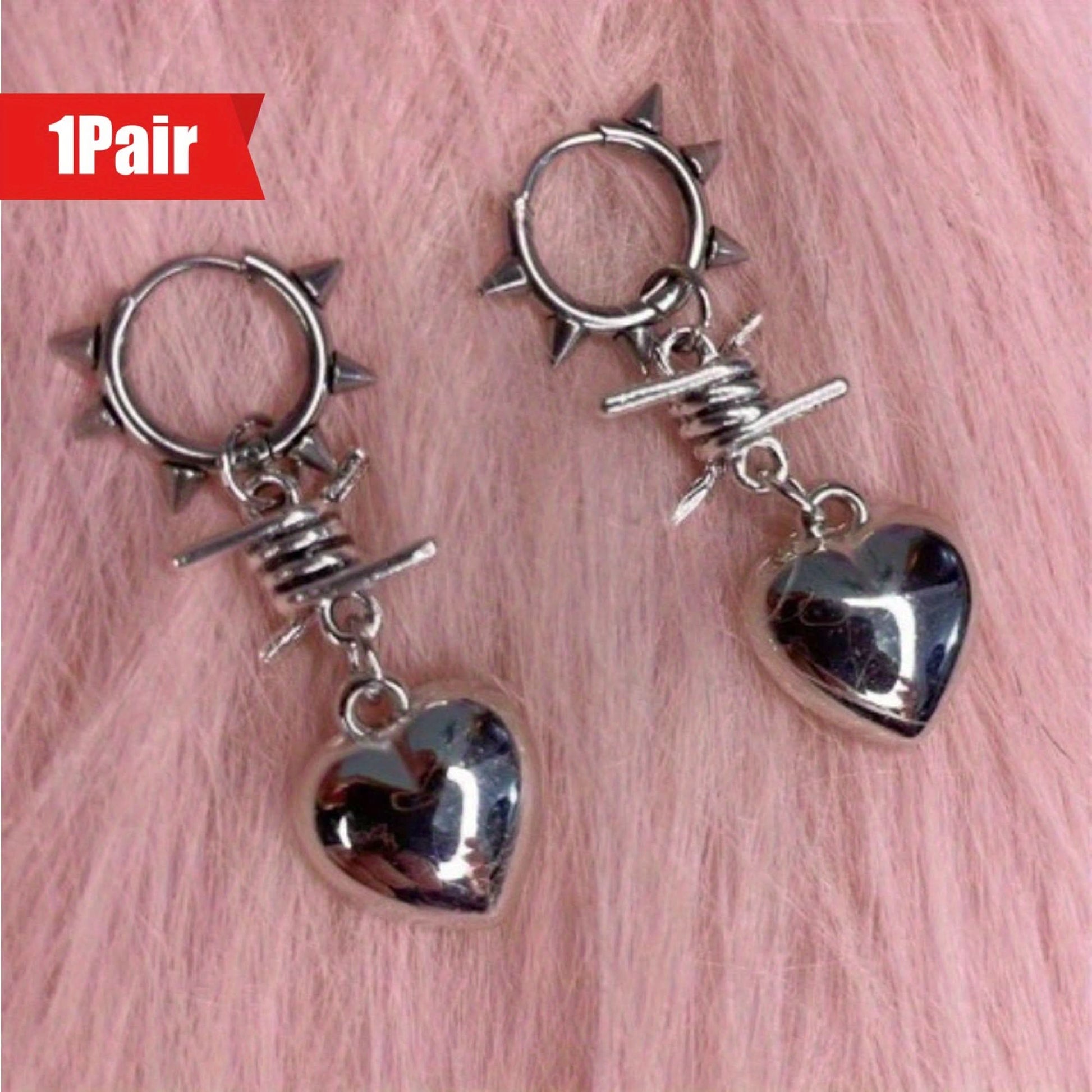 Heart-Shaped Gothic Punk Pendant Earrings