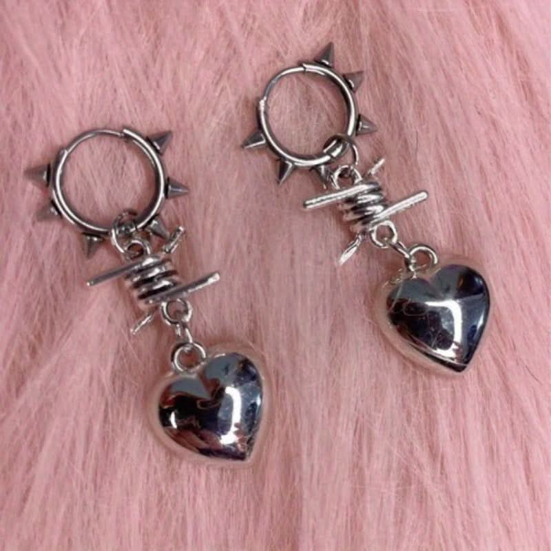 Heart-Shaped Gothic Punk Pendant Earrings