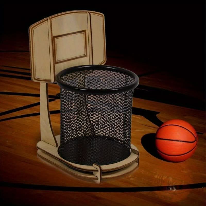Basketball Hoop Wooden Pen Holder Organizer