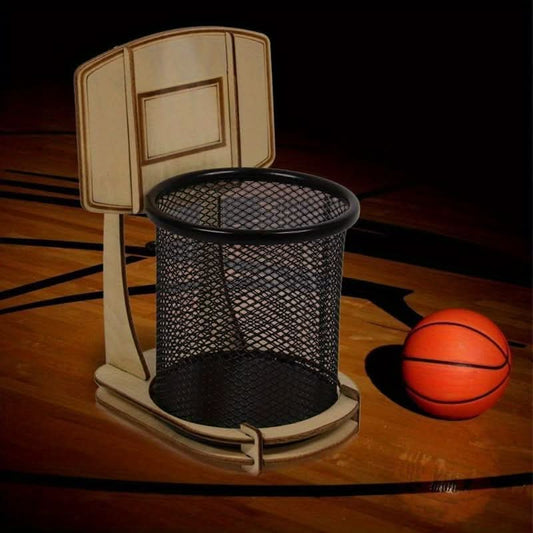Basketball Hoop Wooden Pen Holder Organizer