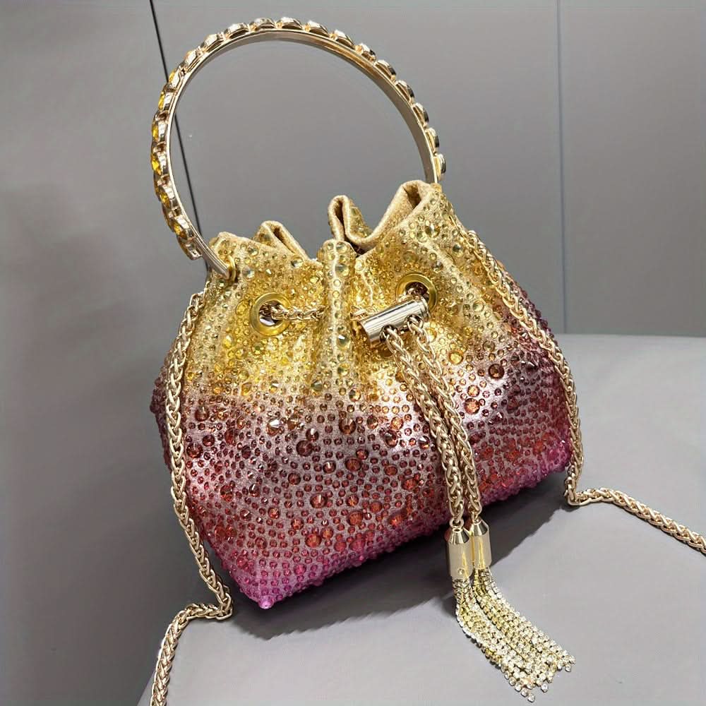 Rhinestone Crystal Drawstring Evening Clutch