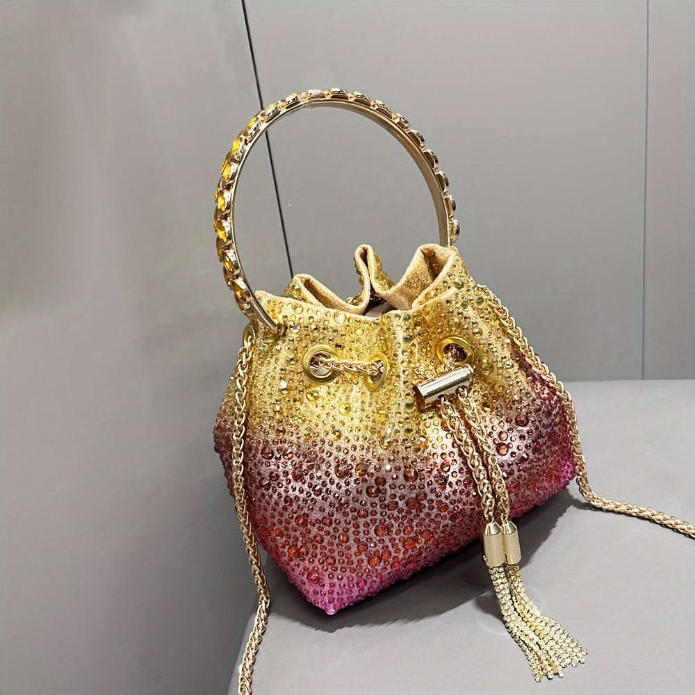 Rhinestone Crystal Drawstring Evening Clutch