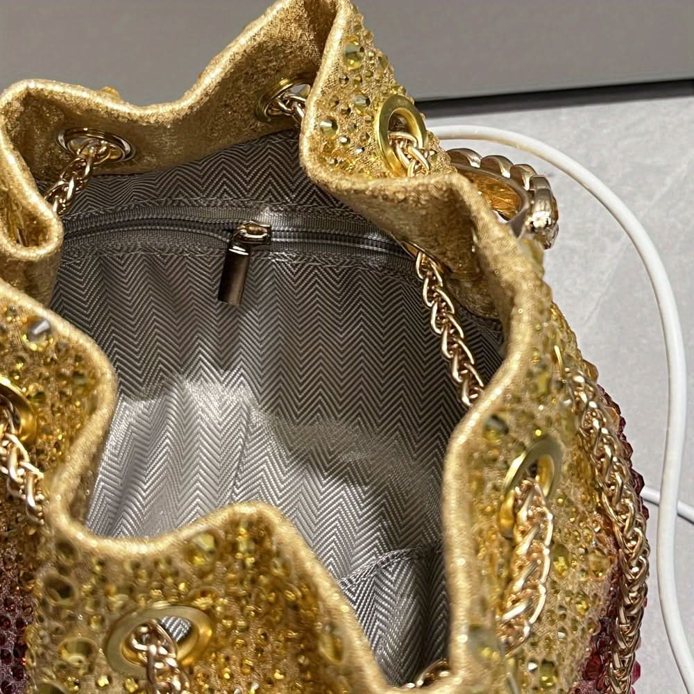 Rhinestone Crystal Drawstring Evening Clutch