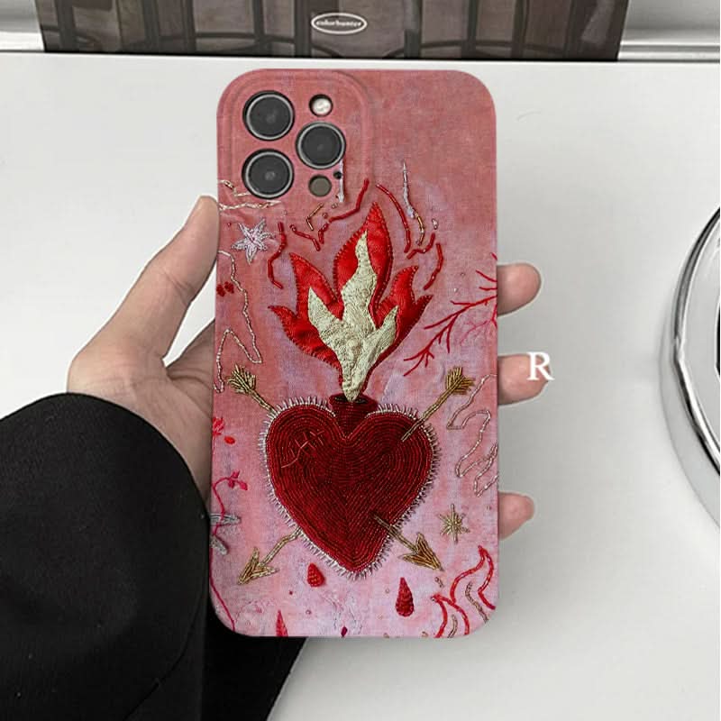 Retro Flame Heart Shockproof iPhone Case