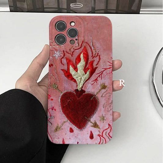 Retro Flame Heart Shockproof iPhone Case
