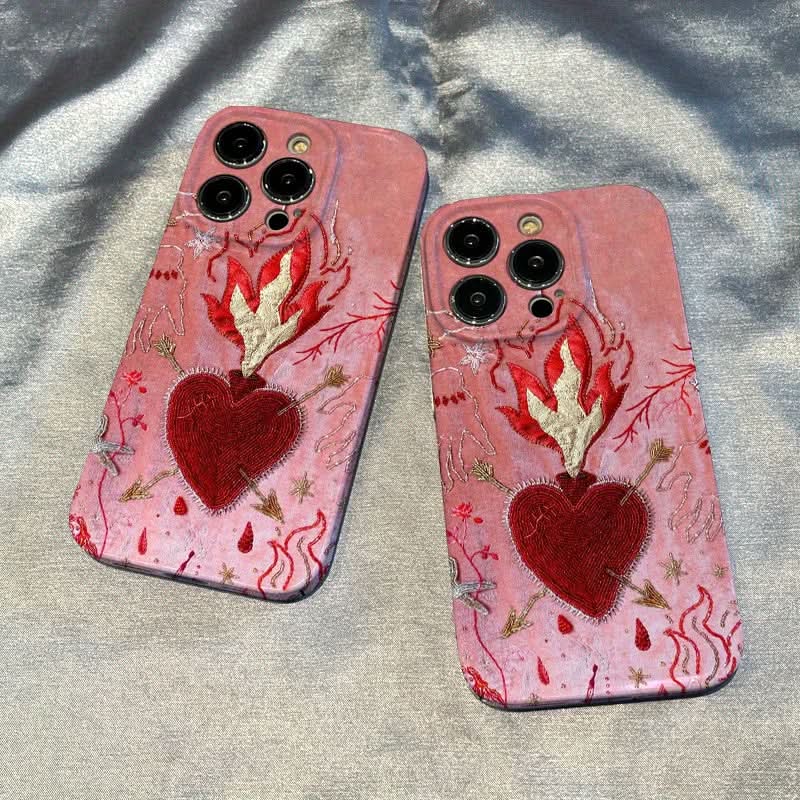 Retro Flame Heart Shockproof iPhone Case
