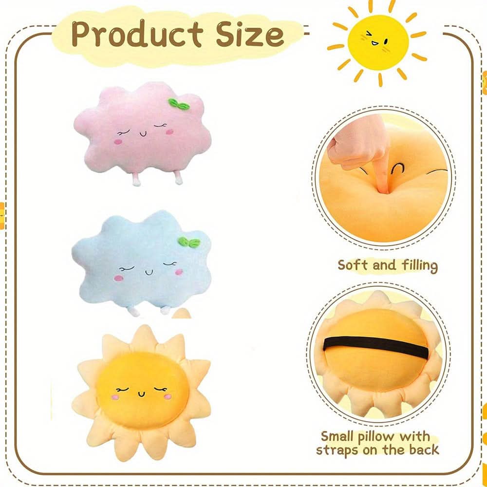 Adjustable Cloud & Sun Shaped Car Cushion – Soft Cartoon Plush Travel Pillow for Kids