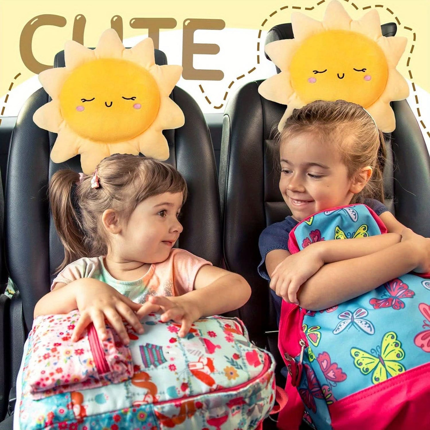 Adjustable Cloud & Sun Shaped Car Cushion – Soft Cartoon Plush Travel Pillow for Kids