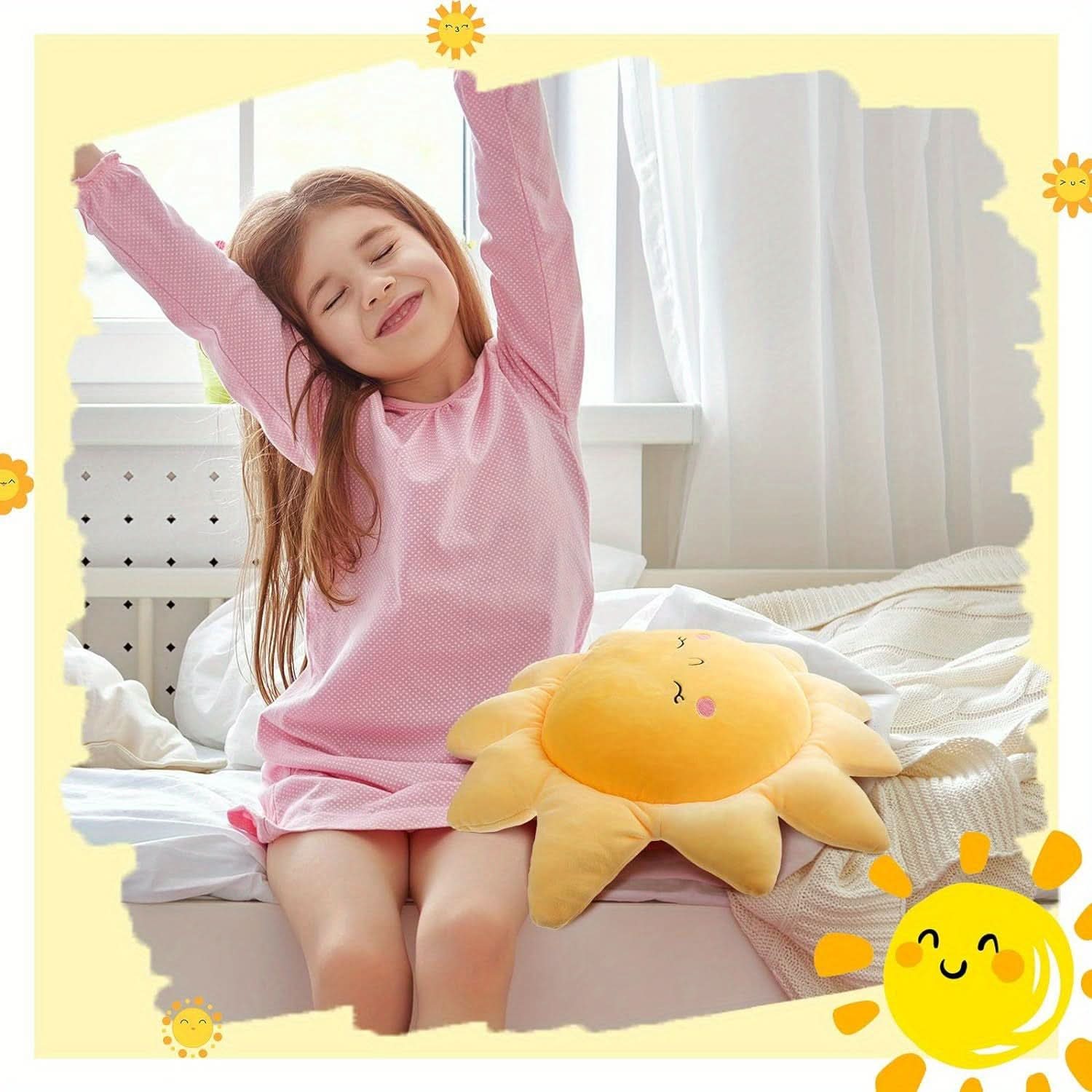 Adjustable Cloud & Sun Shaped Car Cushion – Soft Cartoon Plush Travel Pillow for Kids
