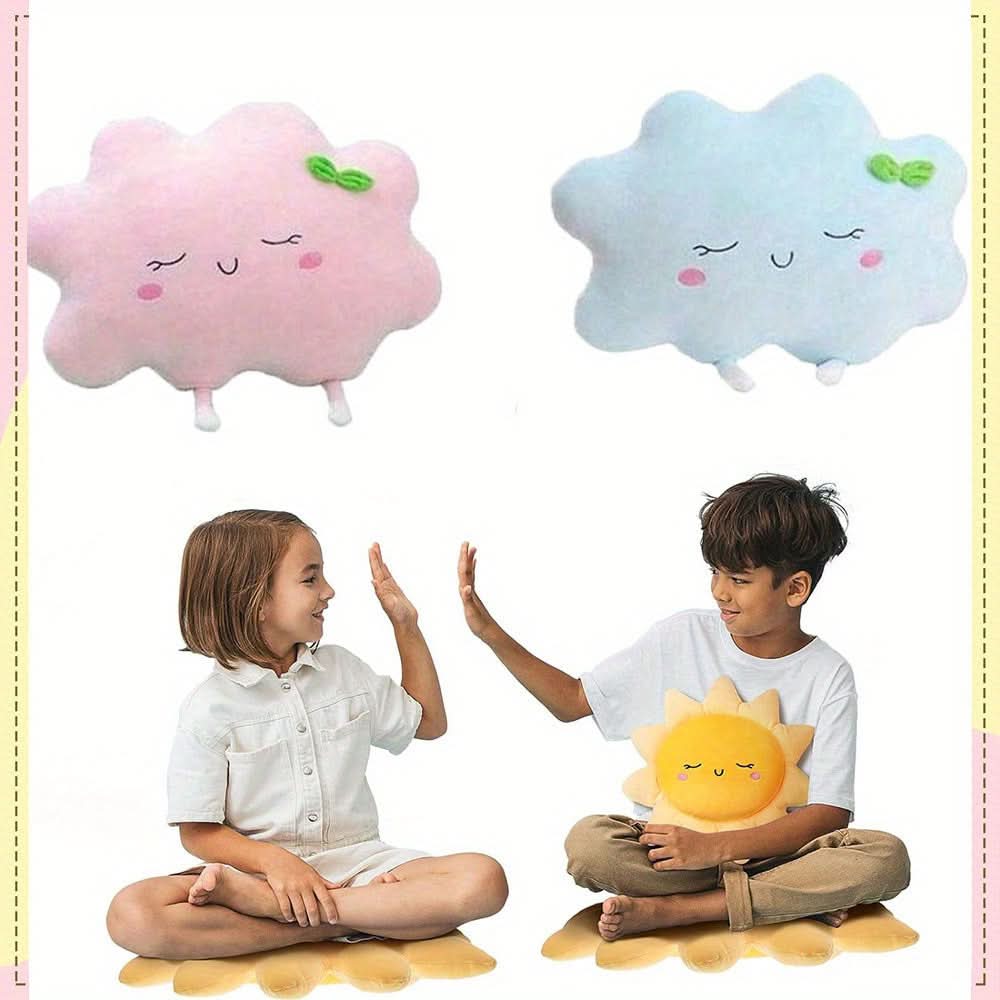 Adjustable Cloud & Sun Shaped Car Cushion – Soft Cartoon Plush Travel Pillow for Kids