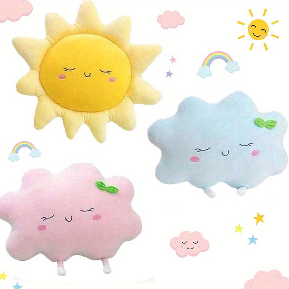 Adjustable Cloud & Sun Shaped Car Cushion – Soft Cartoon Plush Travel Pillow for Kids