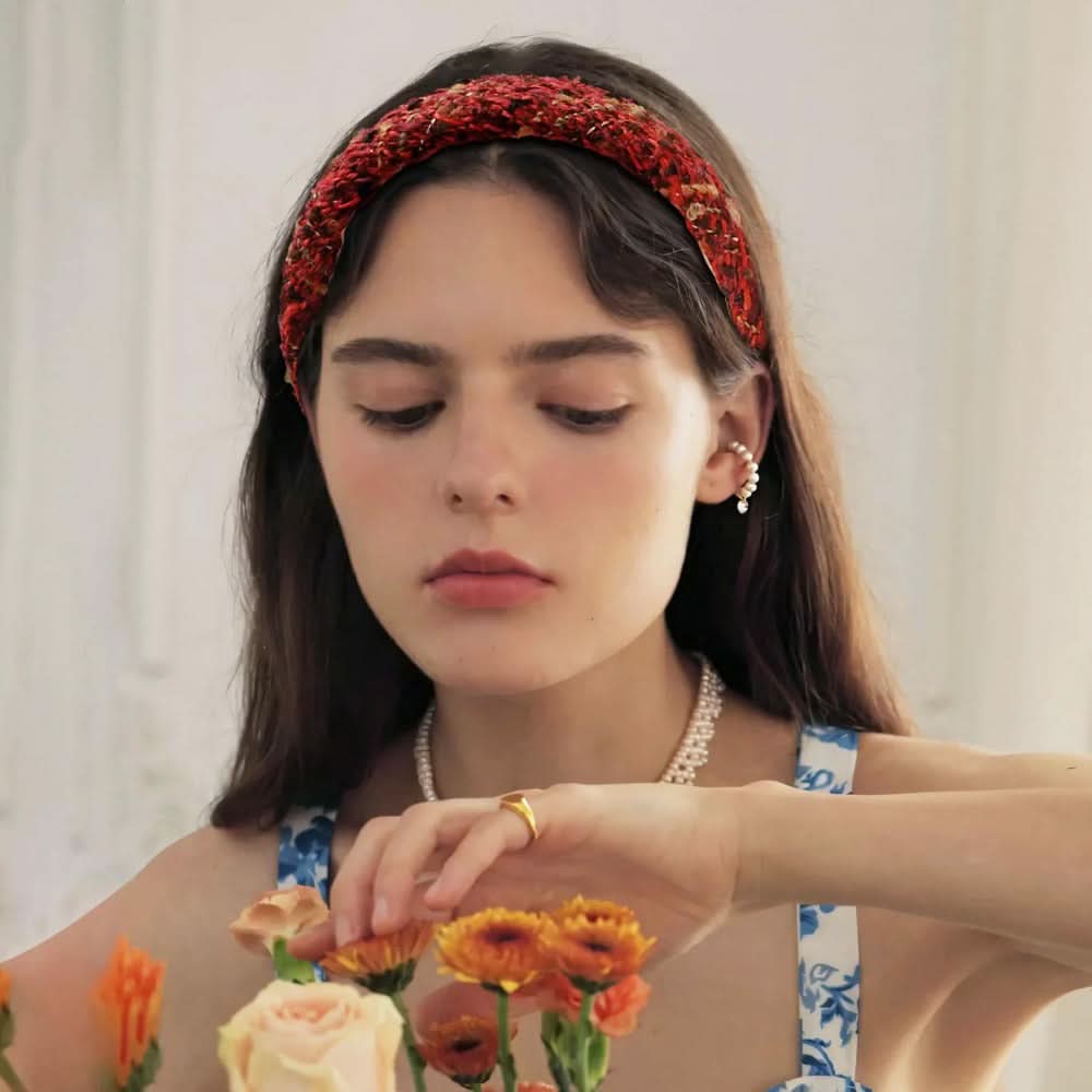 Pack of 5 pcs. Red Pearl Rhinestone Headbands for Women