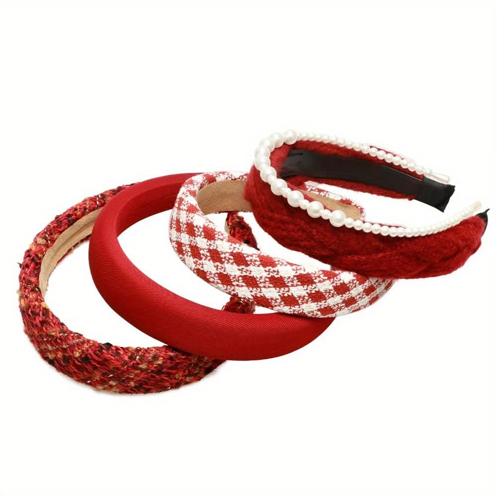 Pack of 5 pcs. Red Pearl Rhinestone Headbands for Women
