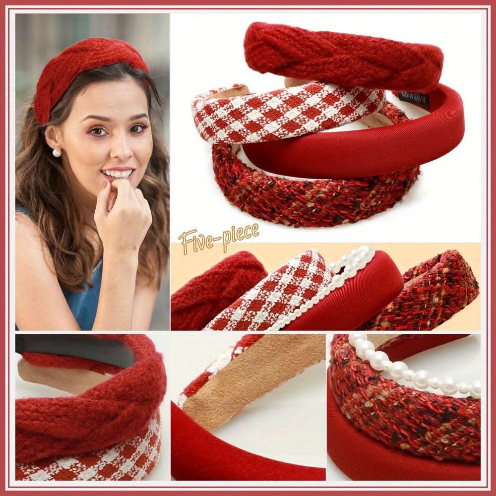 Pack of 5 pcs. Red Pearl Rhinestone Headbands for Women