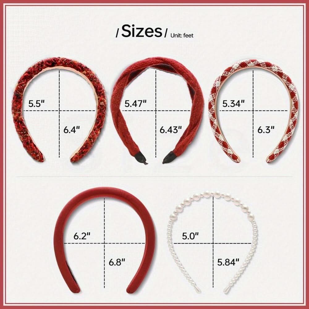 Pack of 5 pcs. Red Pearl Rhinestone Headbands for Women