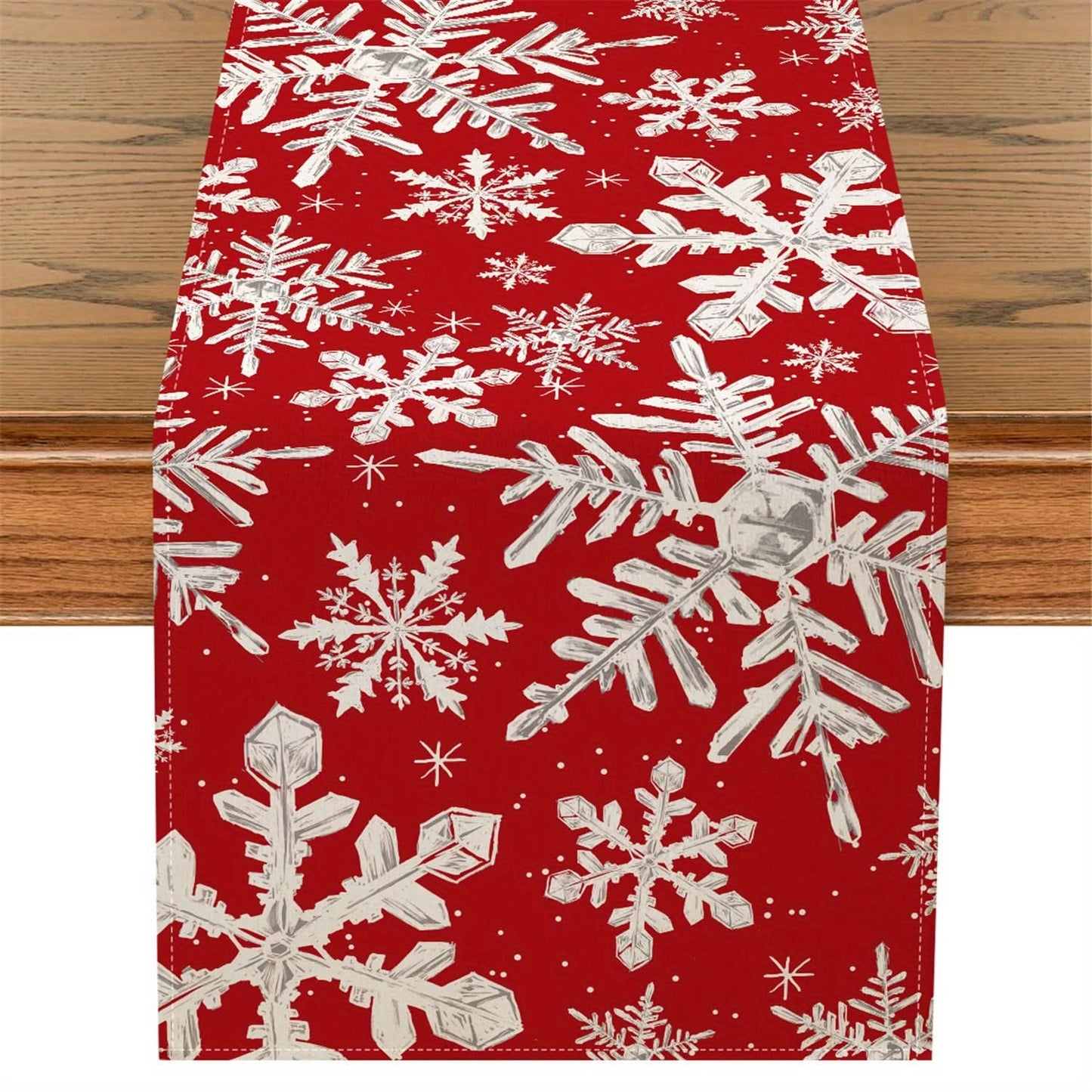 Christmas Table Runner - Red Snowflake Decor