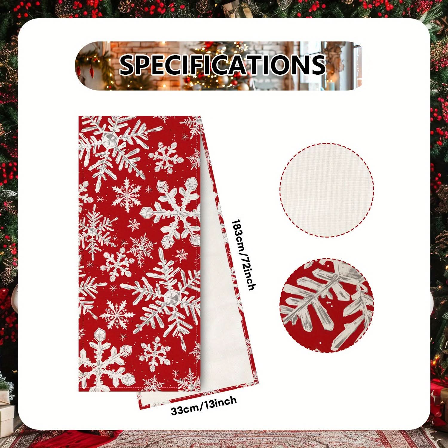 Christmas Table Runner - Red Snowflake Decor