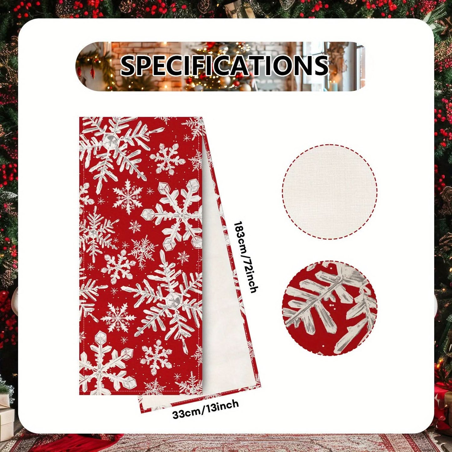 Christmas Table Runner - Red Snowflake Decor
