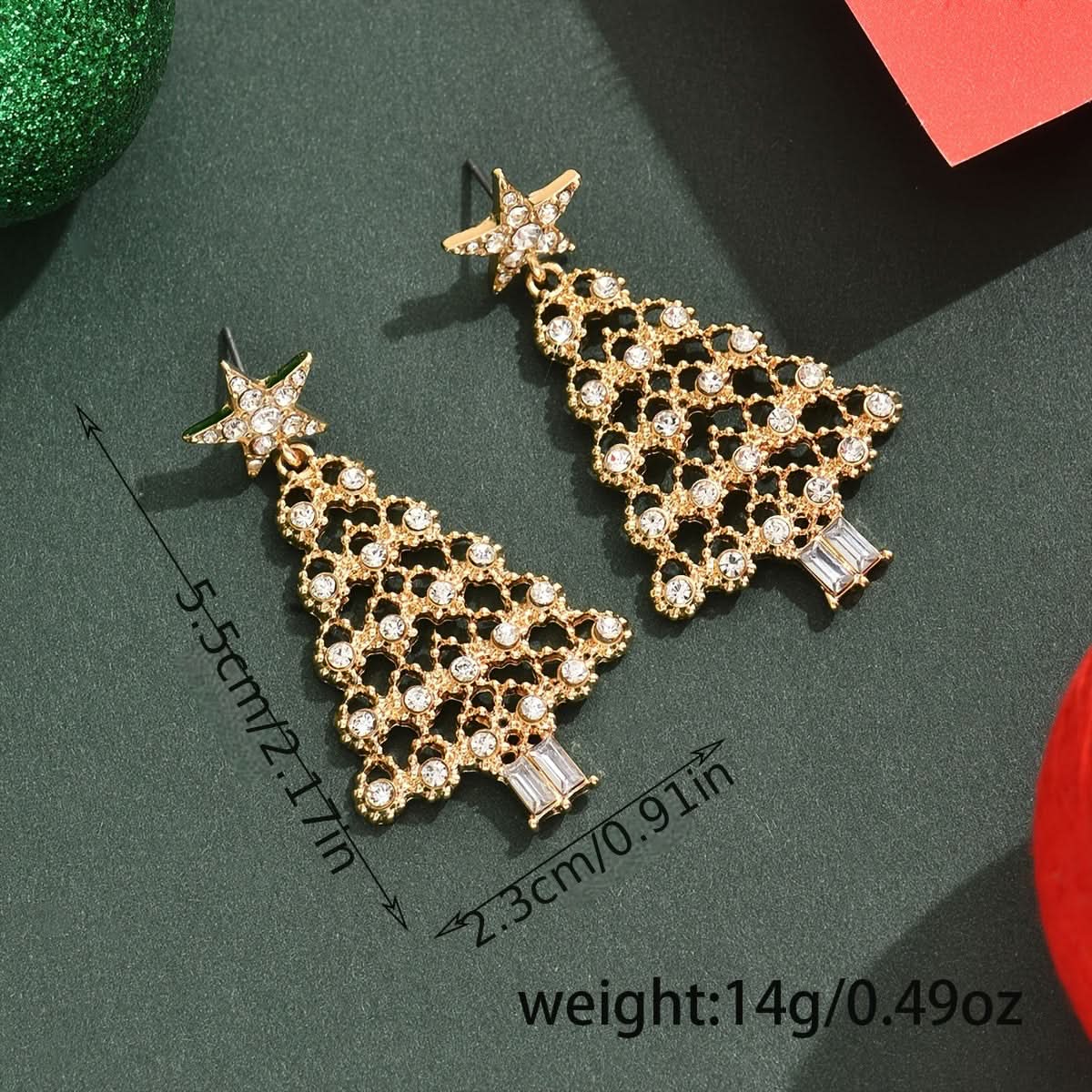 Rhinestone Christmas Tree Dangle Earrings for Women