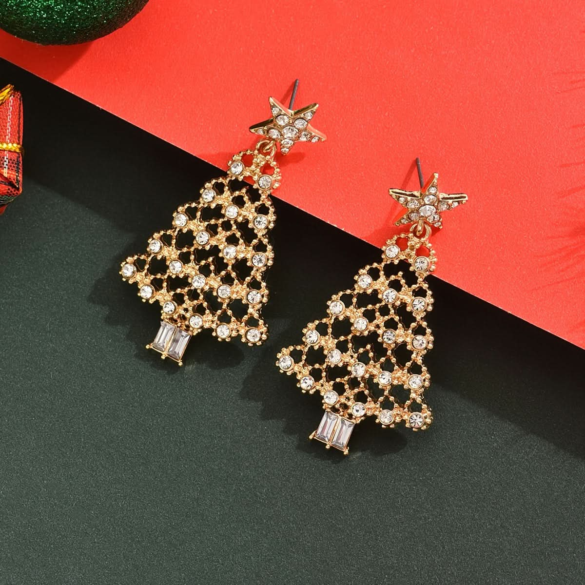 Rhinestone Christmas Tree Dangle Earrings for Women