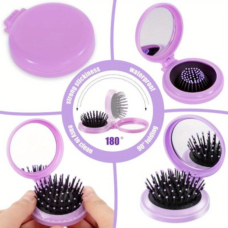 Mini Hair Brush Set with Mirror – Portable Styling Brushes for Travel