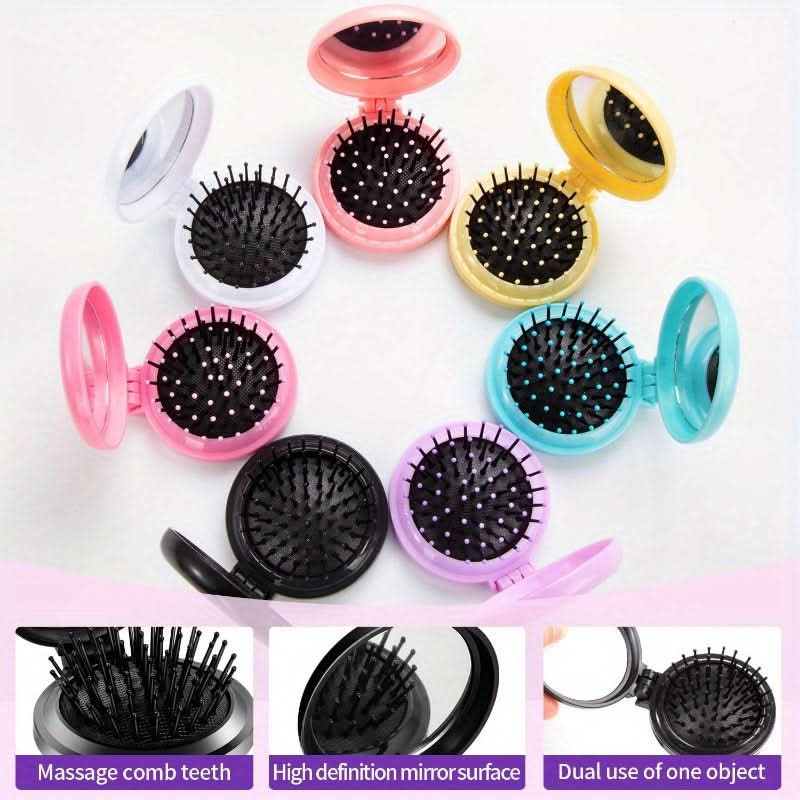 Mini Hair Brush Set with Mirror – Portable Styling Brushes for Travel