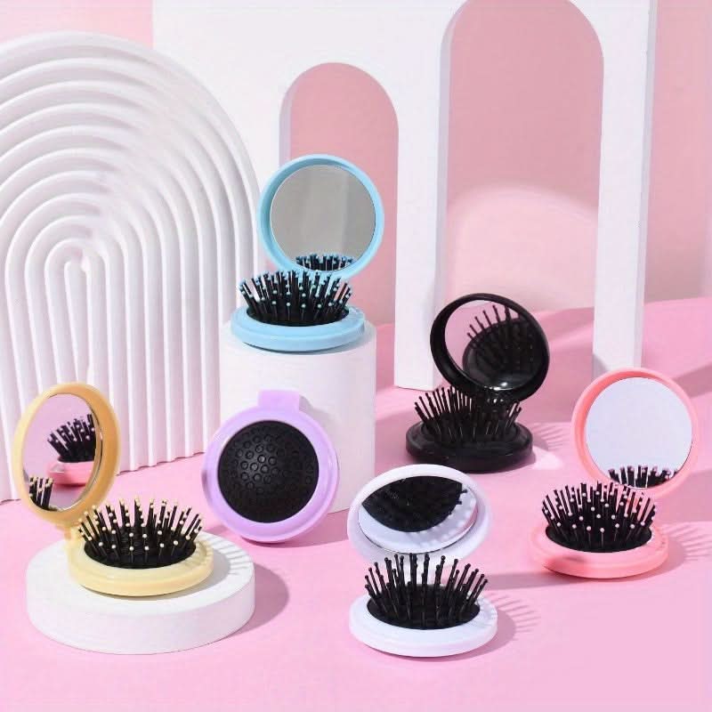 Mini Hair Brush Set with Mirror – Portable Styling Brushes for Travel