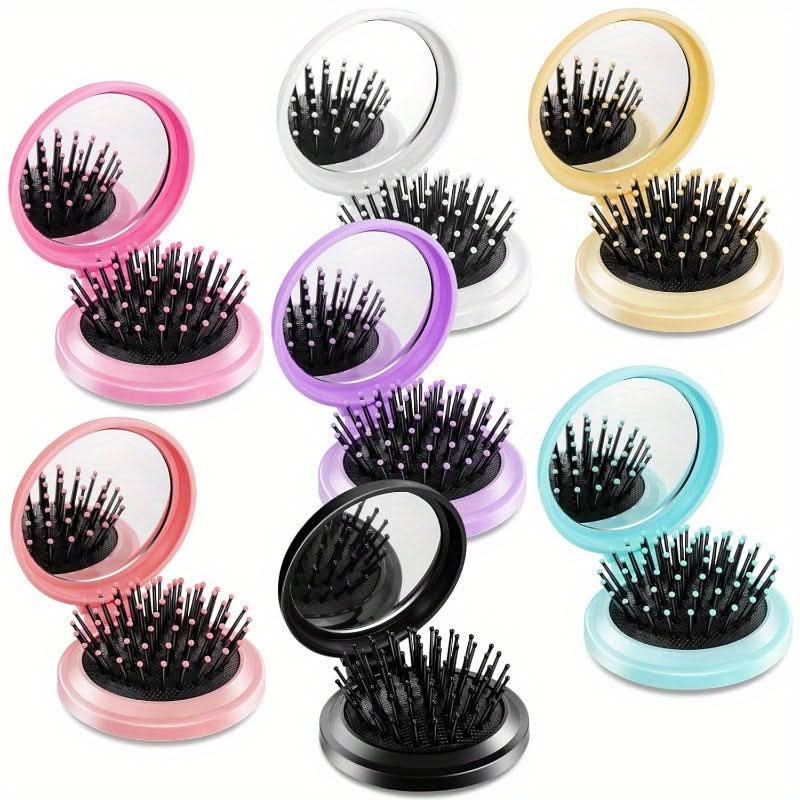 Mini Hair Brush Set with Mirror – Portable Styling Brushes for Travel