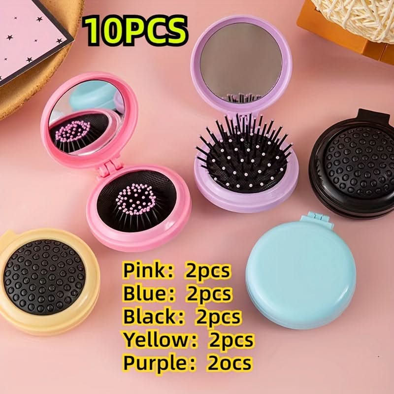 Mini Hair Brush Set with Mirror – Portable Styling Brushes for Travel