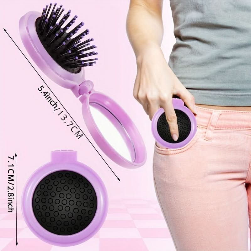 Mini Hair Brush Set with Mirror – Portable Styling Brushes for Travel