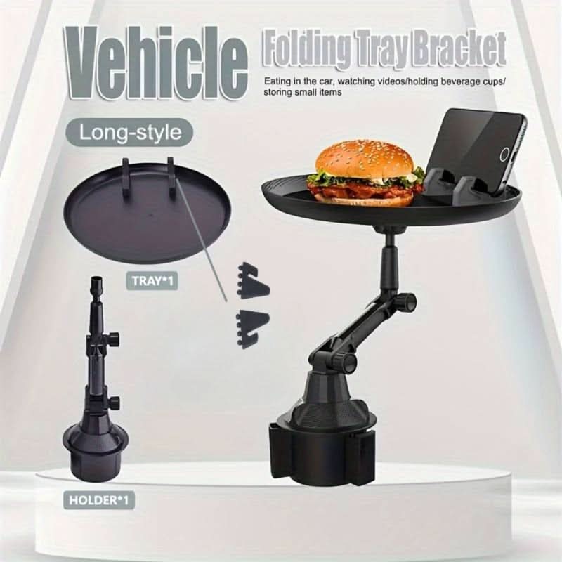 360° Rotatable Car Cup Holder Tray, Adjustable & Foldable Car Dining Table