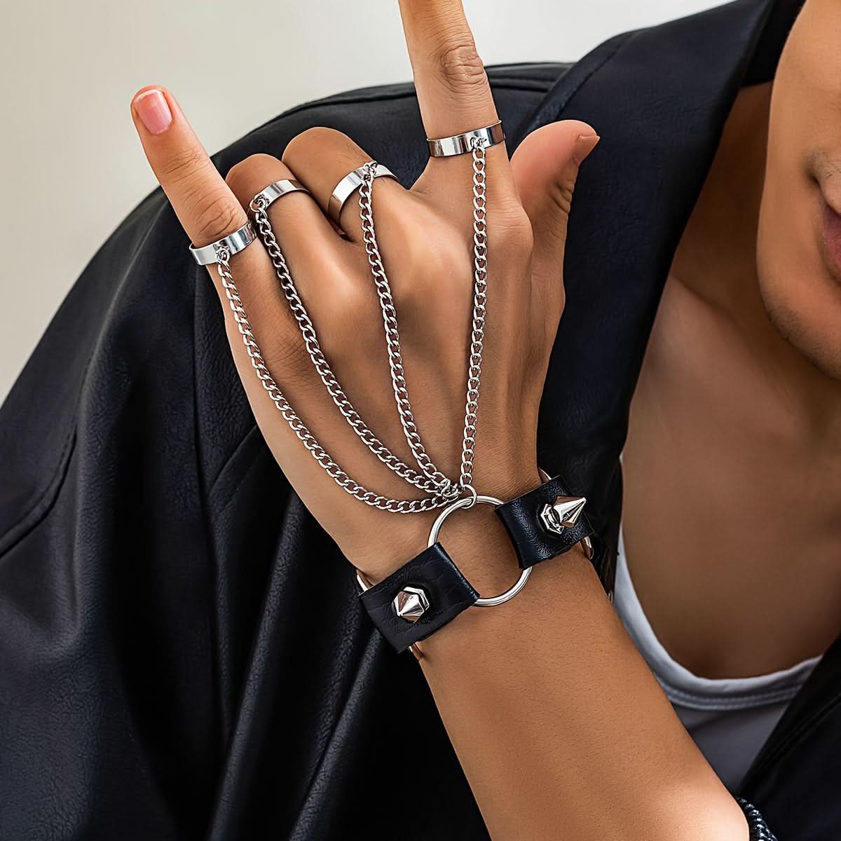 Men's Riveted Leather Punk Bracelet