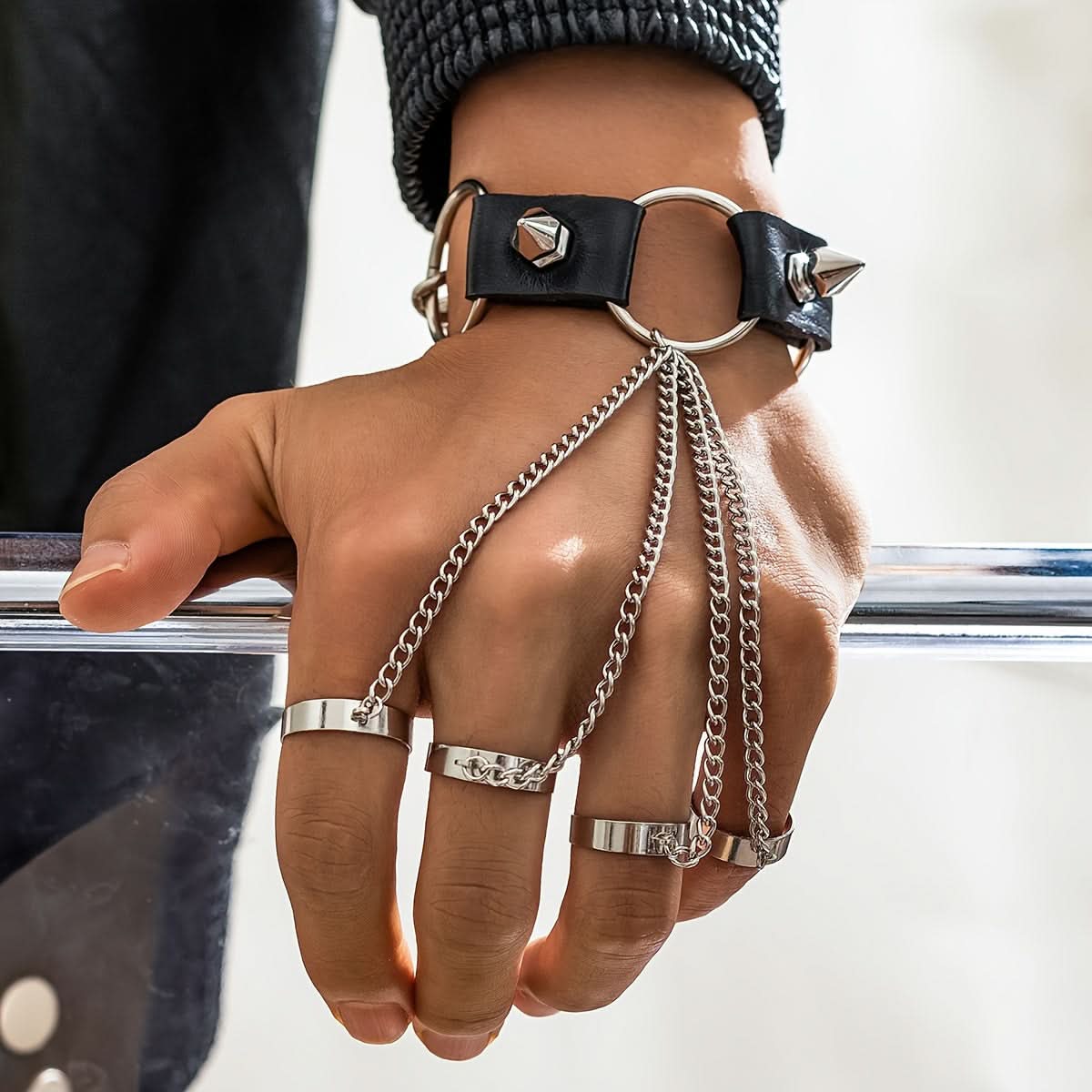 Men's Riveted Leather Punk Bracelet
