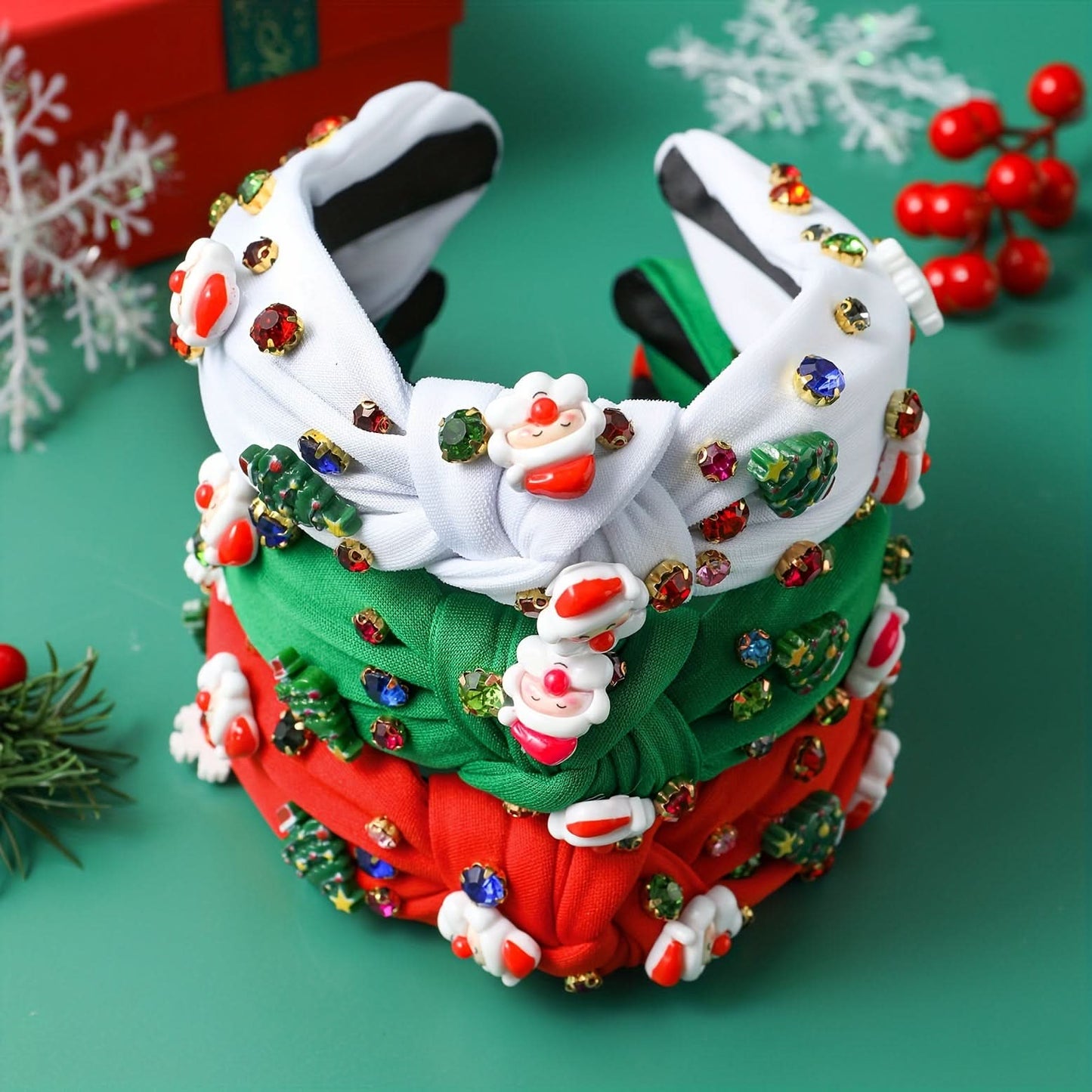 3-Piece Rhinestone Christmas Headband Set for Women