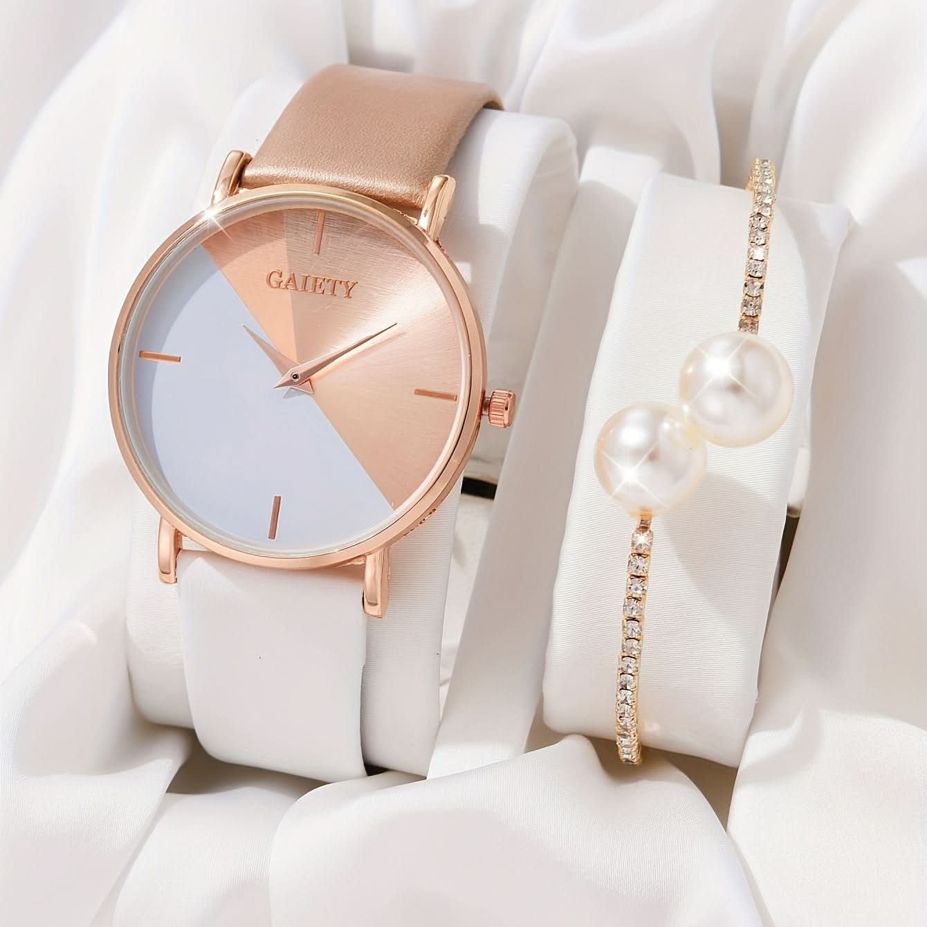 Minimalist Quartz Watch with PU Strap and Matching Bracelet