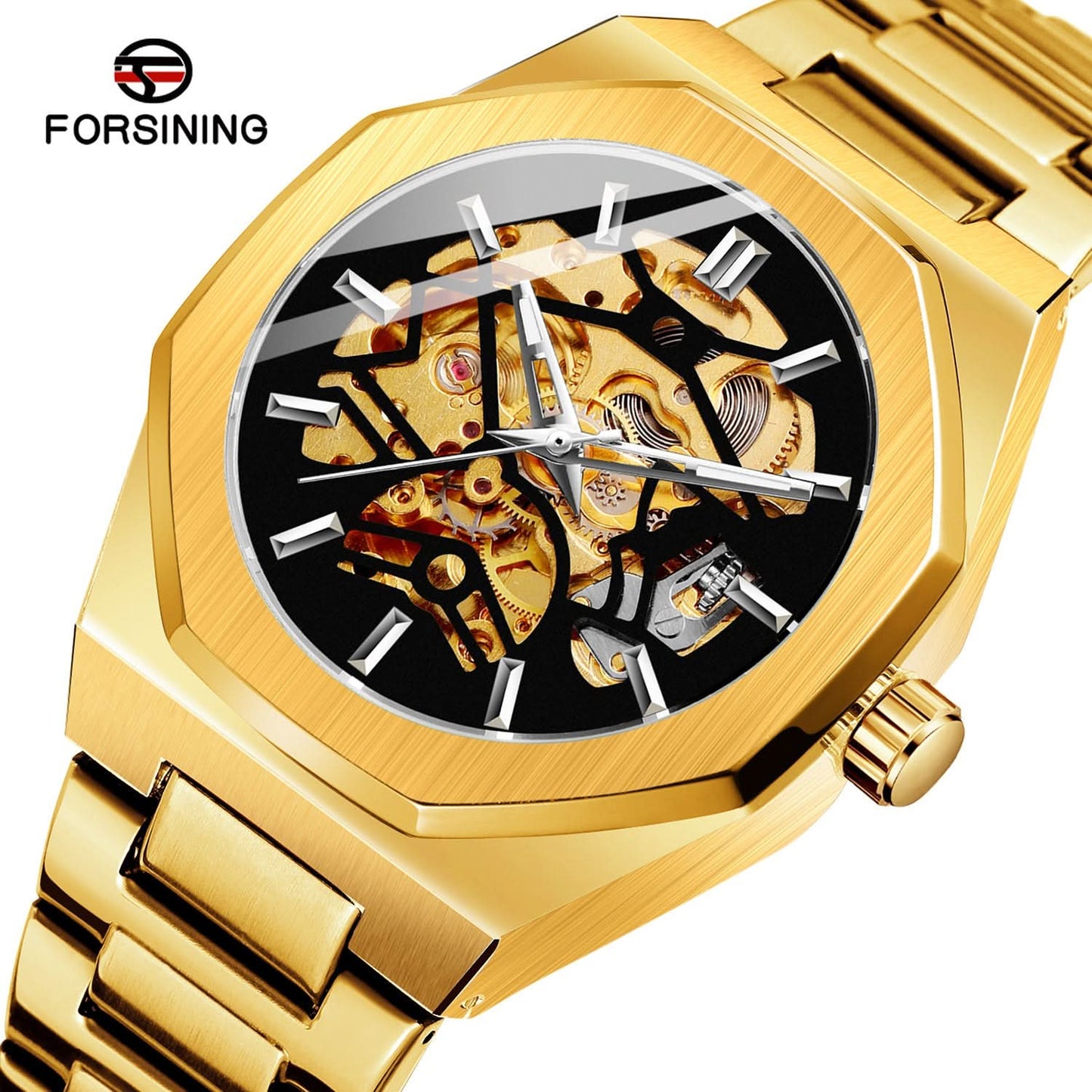 Men's Skeleton Mechanical Watch – Alloy Strap, Transparent Back