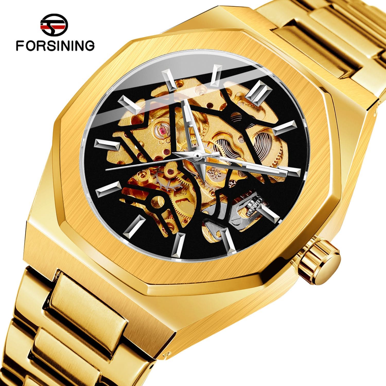 Men's Skeleton Mechanical Watch – Alloy Strap, Transparent Back