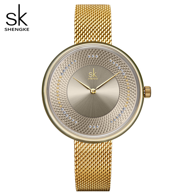 SK Women’s Quartz Watch – Milan Mesh Strap, Diamond Dial, 30M Waterproof