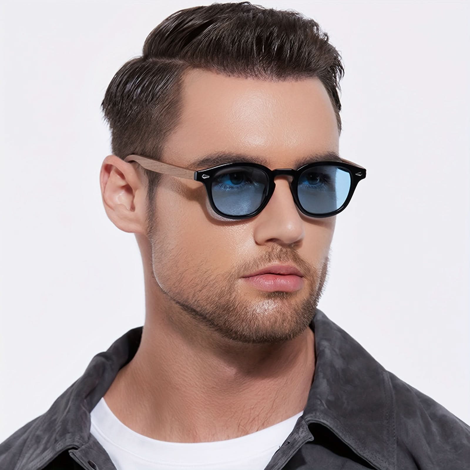 Retro Classic Round Polarized Sunglasses with Wooden Temples -UV Protection Eyewear