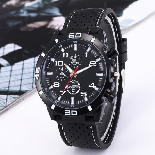 Trendy Men’s Quartz Watch – Racing Style Silicone Strap Casual Wristwatch