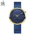 SK Women’s Quartz Watch – Milanese Mesh Strap, Wave Pattern Dial, 30M Waterproof
