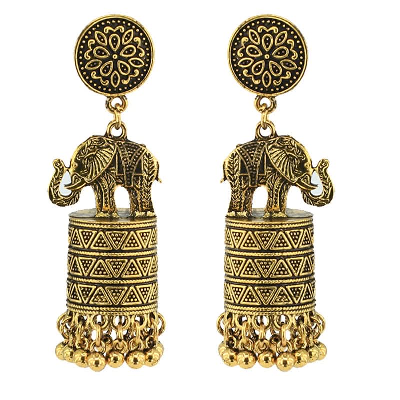 Retro Elephant Tassel Earrings - Thai Indian Ethnic Style